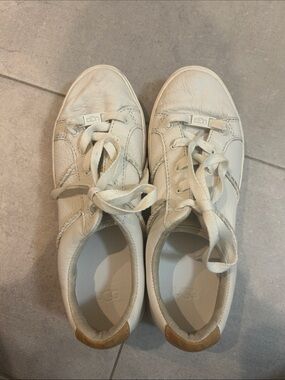 UGG Cream Leather Low-Top Lace Sneakers with Tan Heel